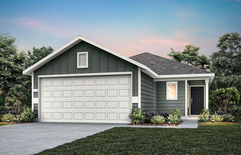 The Llano, a one-story home with 2-car garage, showing home exterior HC102