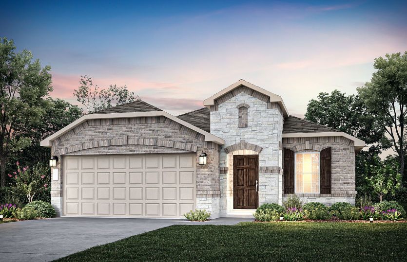 The Hewitt, a one-story home with 2-car garage, shown with Home Exterior S