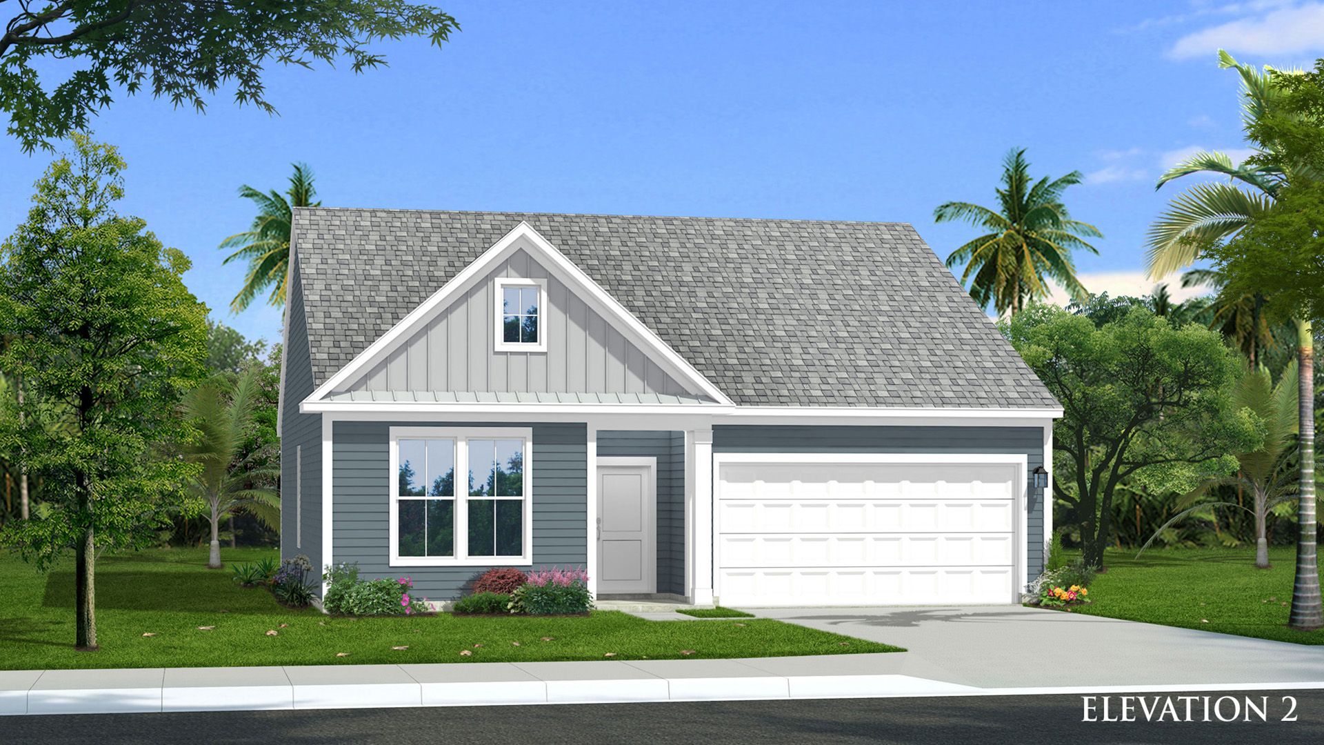 Easton Elevation 2 at Chestnut Farms in Longs, SC, showcasing charming design and two-car garage