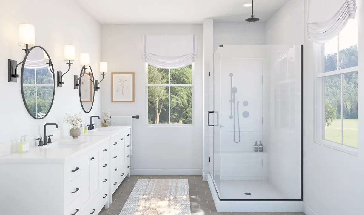 Primary bath with glass shower enclosure