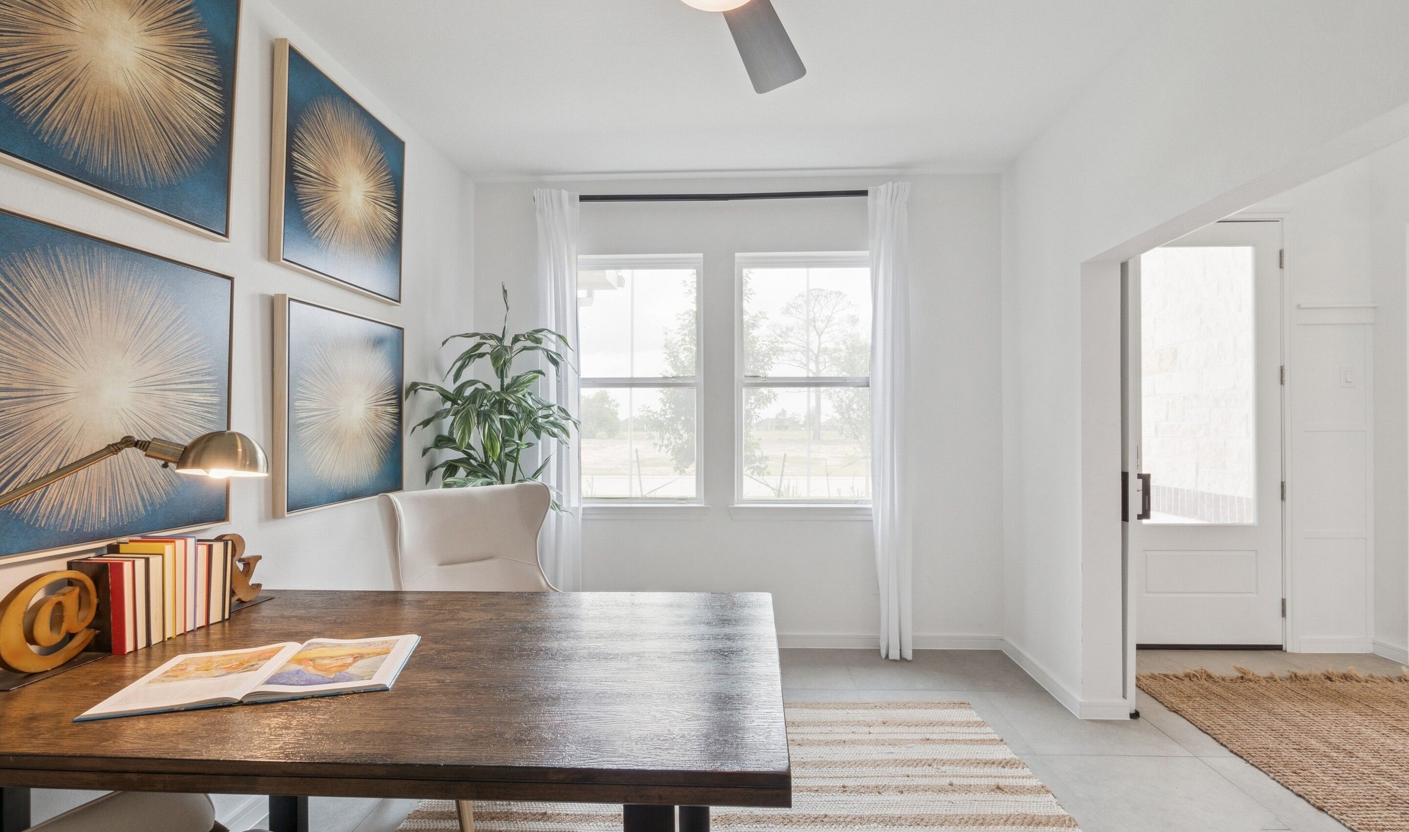 Home office with sliding doors