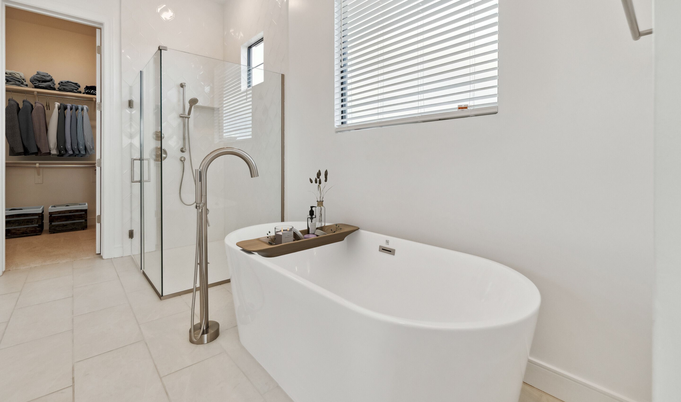 Freestanding tub and primary walk-in closet
