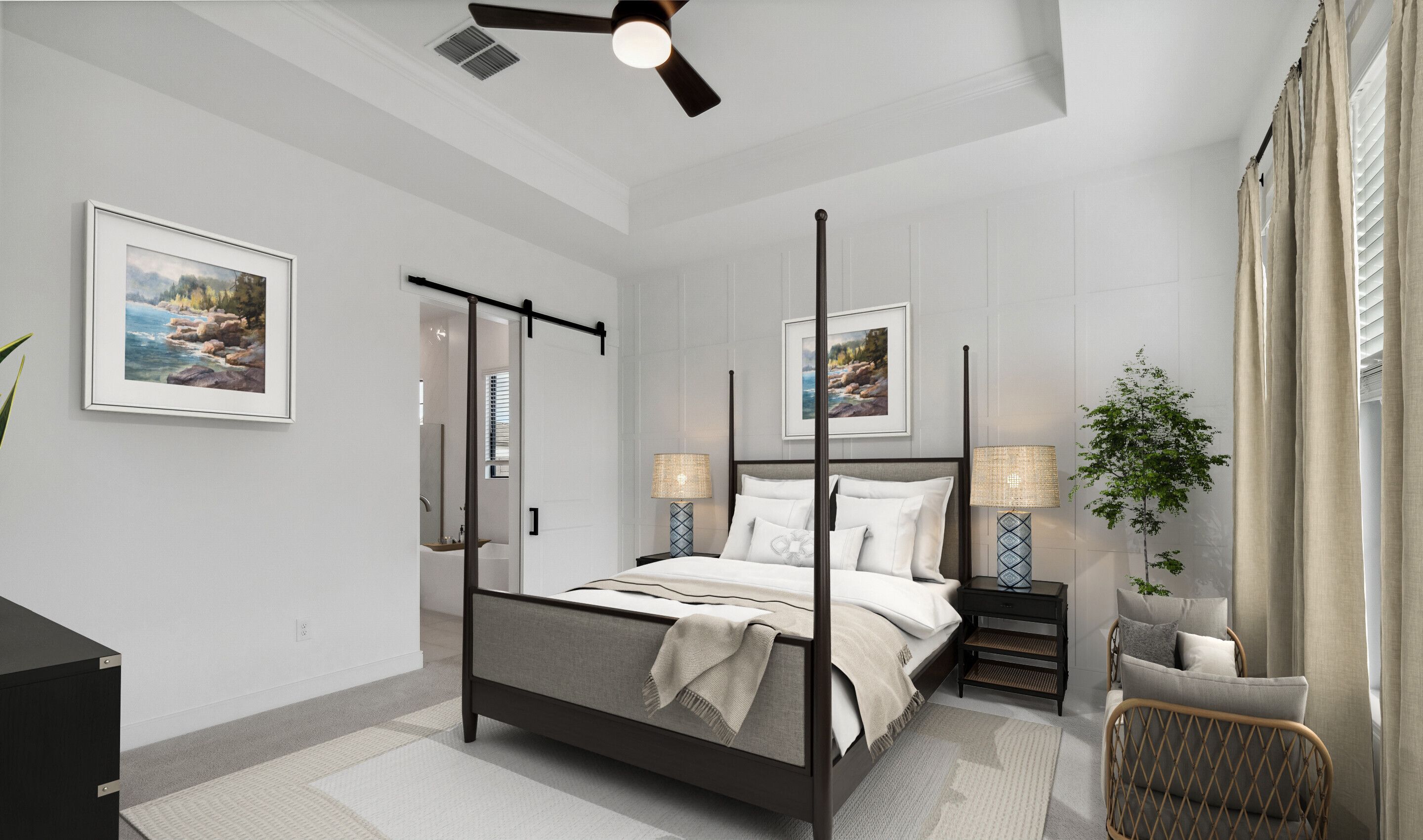 Primary suite with decorative feature wall