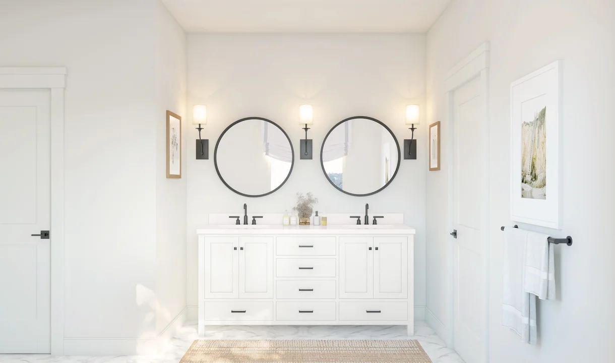 Primary bath with matte black hardware