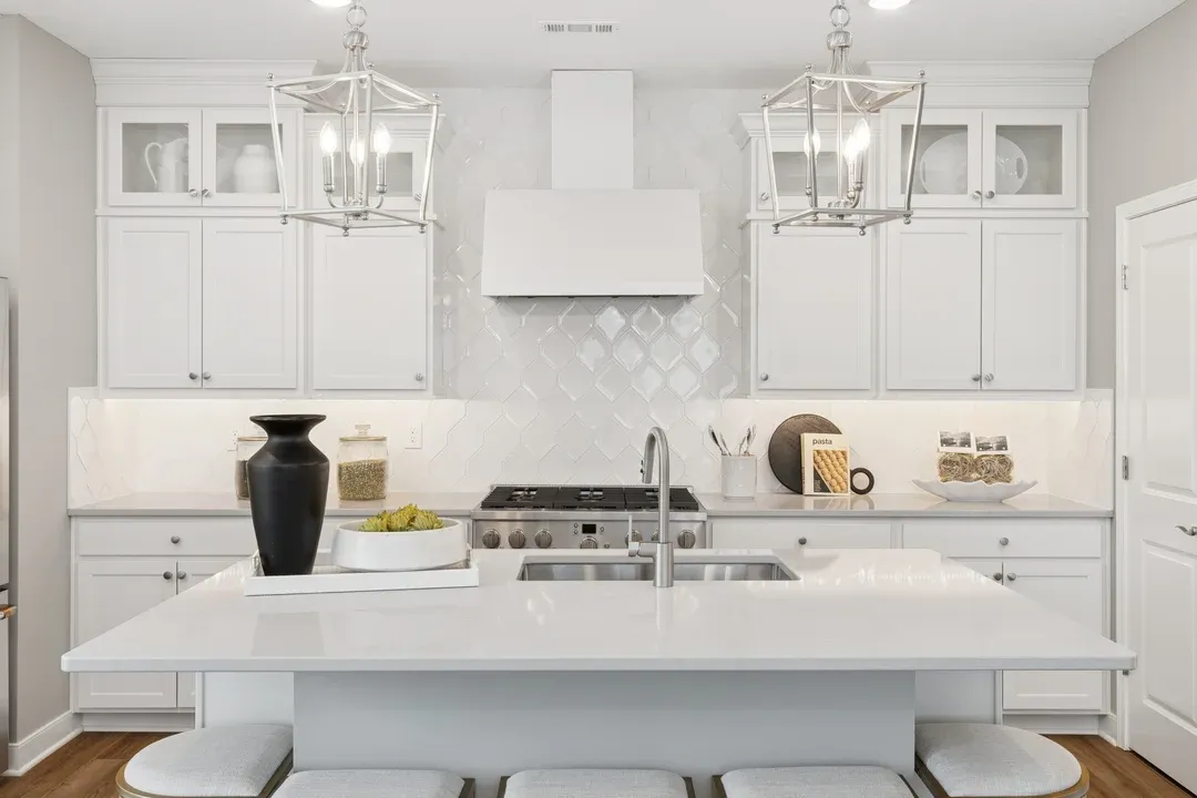 Kitchen with quartz island countertops