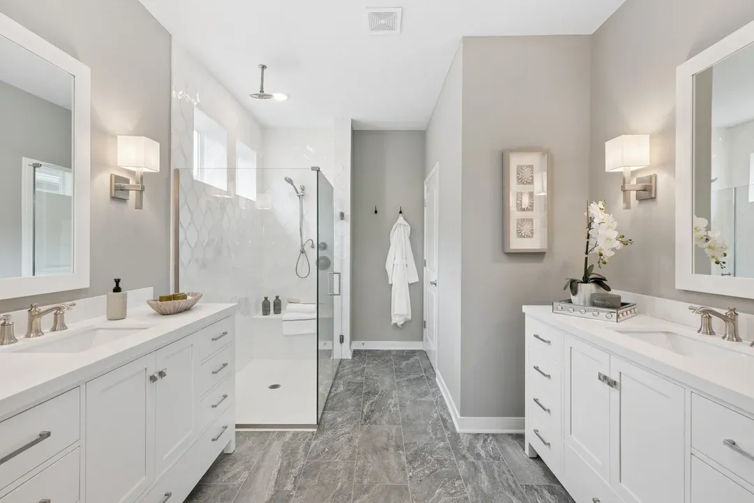 Primary bath with dual vanities