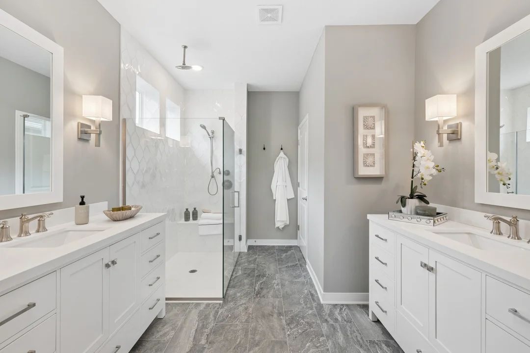 Primary bath with dual vanities