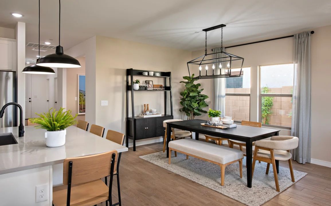 Dining area with chandelier