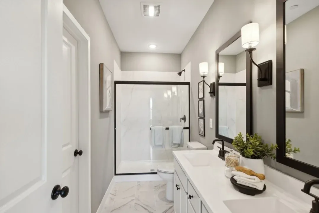 Primary bath with matte black fixtures