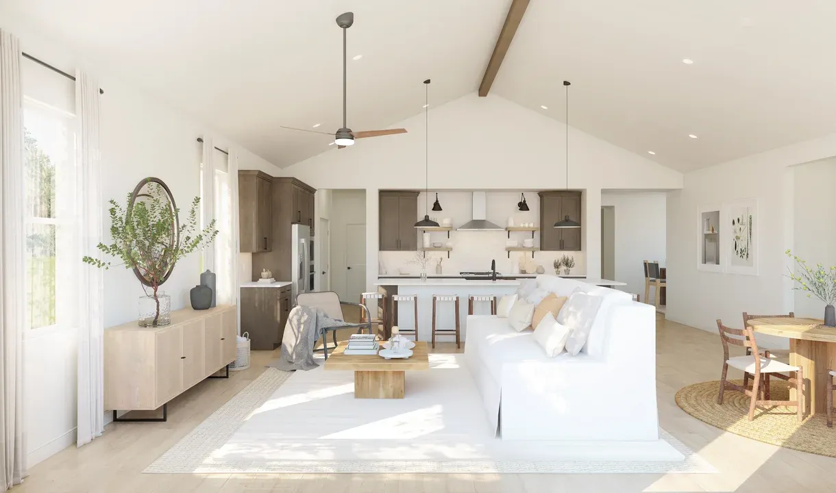 Great room with vaulted ceiling