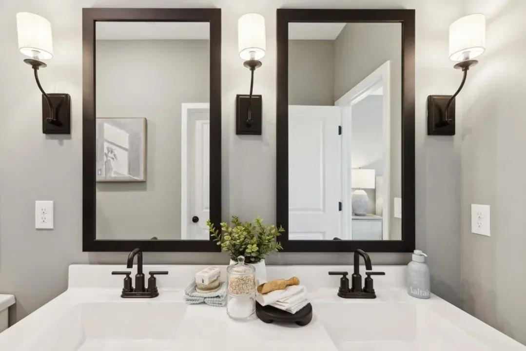 Primary bath with matte black fixtures