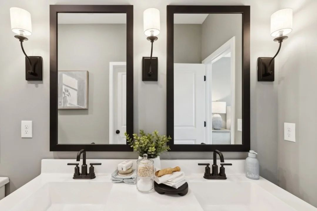 Primary bath with matte black fixtures
