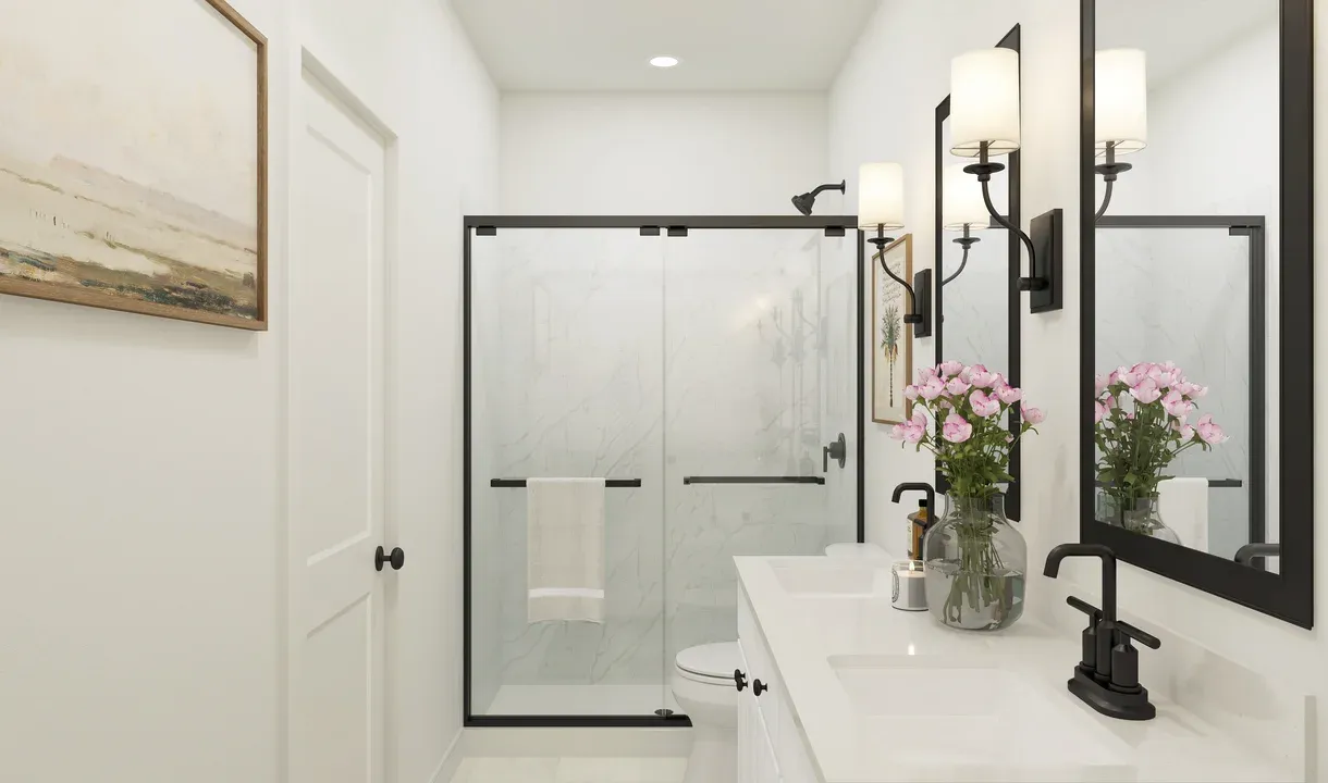 Primary bath with glass shower enclosure