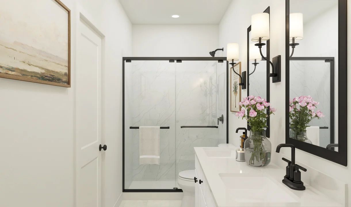 Primary bath with glass shower enclosure