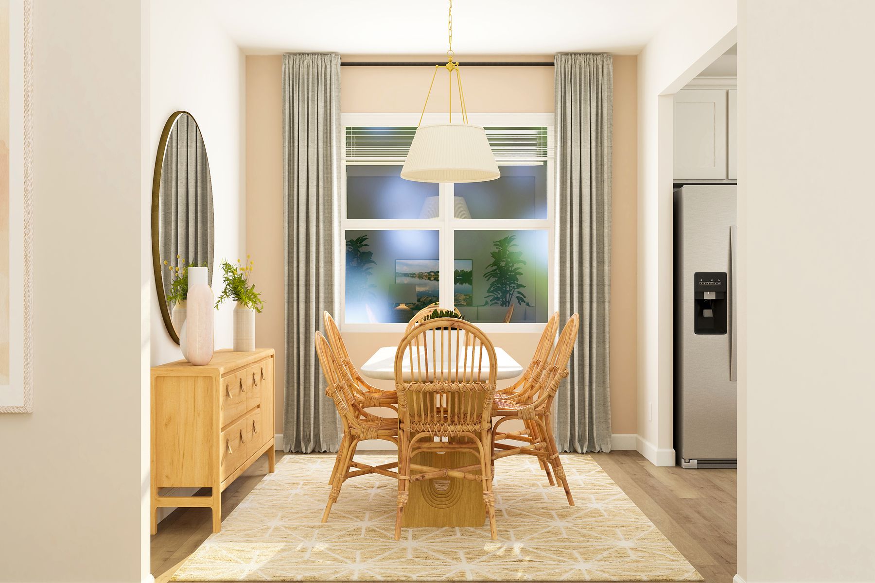 The spacious dining room is ready for all your dinner parties!