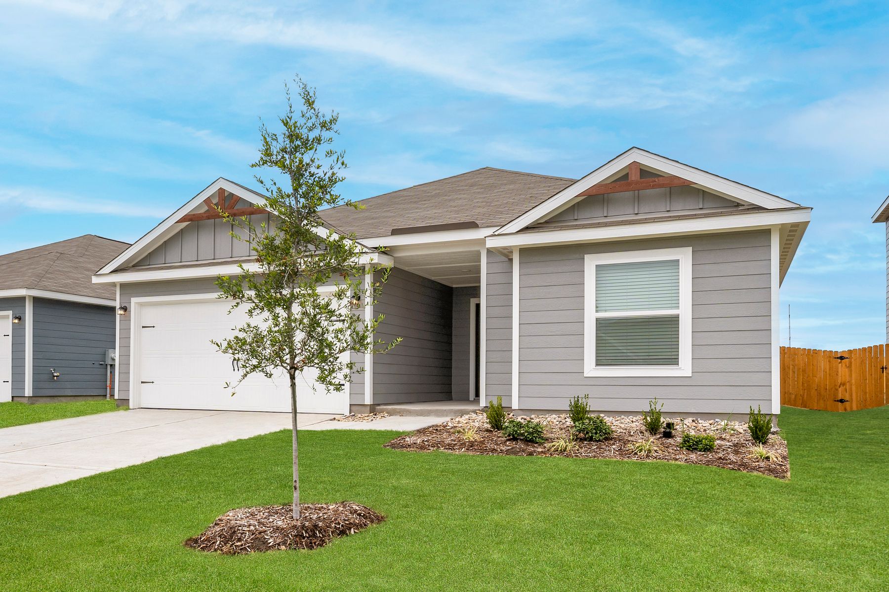 The Reed has a front-load, two-car garage.