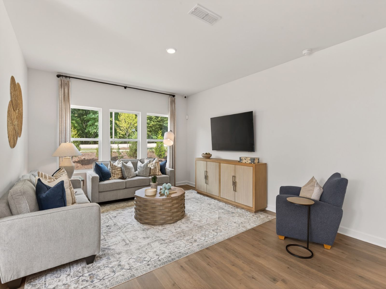 The great room offers an abundance of natural light.