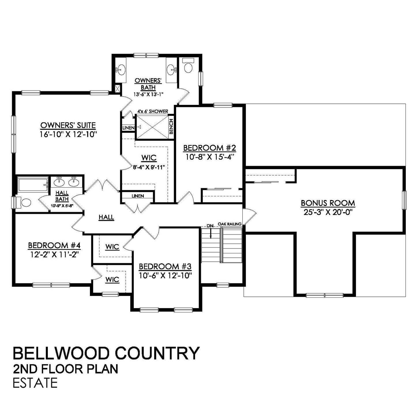 Bellwood Country Estate Series- 2nd Floor Plan with 3-Car Garage