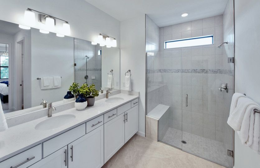 Luxurious owner's bathroom with frameless glass shower