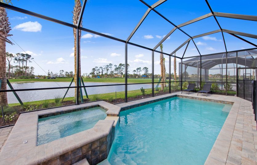 Pool and spa with seating