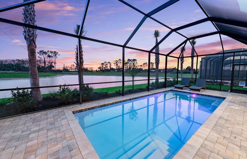 screened-in pool with water views
