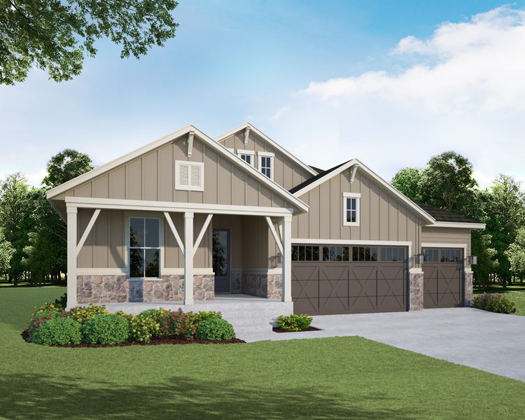 Exterior:Plan C552 Elevation A w/ Stone