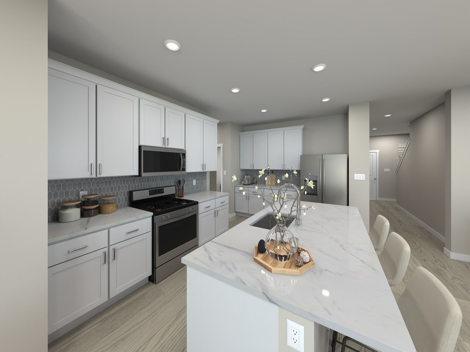 Kitchen:Narrows floorplan interior image rendering at a Meritage Homes Community in Eagle Mountain, UT.