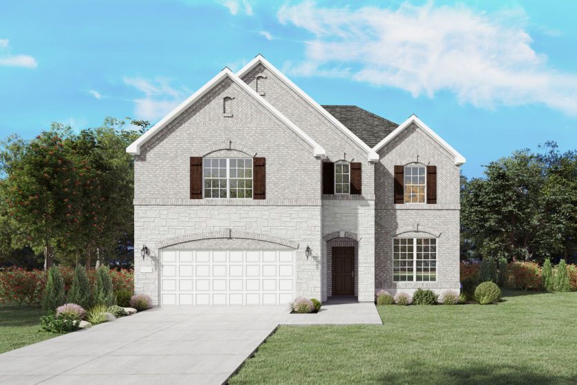 Exterior:The Amherst, a two-story new home design shown with home exterior B